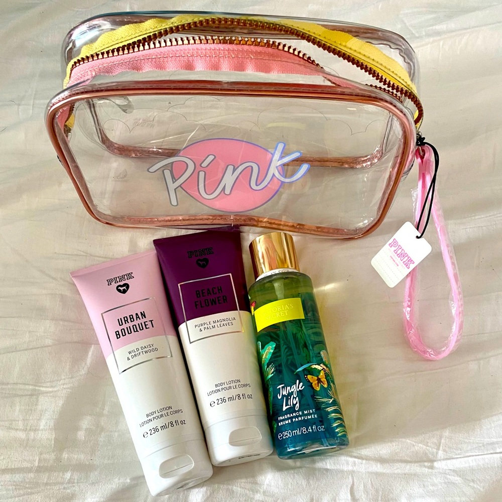 NWT Pink VS cosmetics bag and beauty products